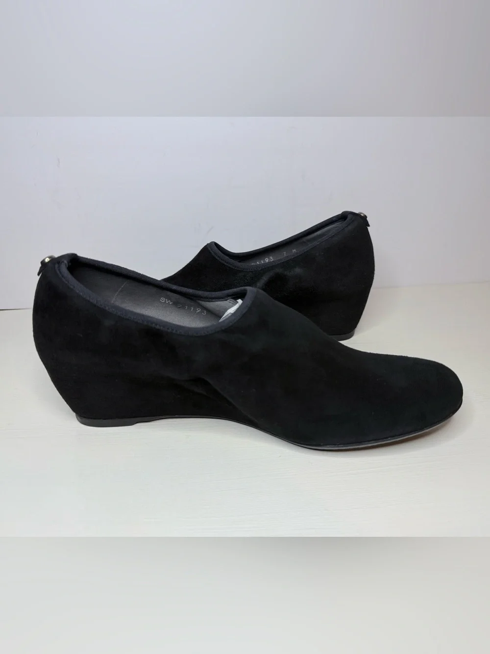 Stuart Weitzman Black Suede Sculpted Wedge Shoes Size 7